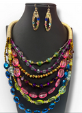 Beaded multi color necklace with earrings
