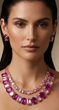 Shades of Pink Double Strand Necklace and Earring set