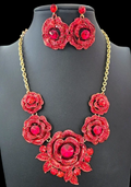 Radiant Red Rose Statement Necklace Set