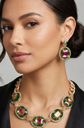 Gold-Link Iridescent Statement Necklace Set